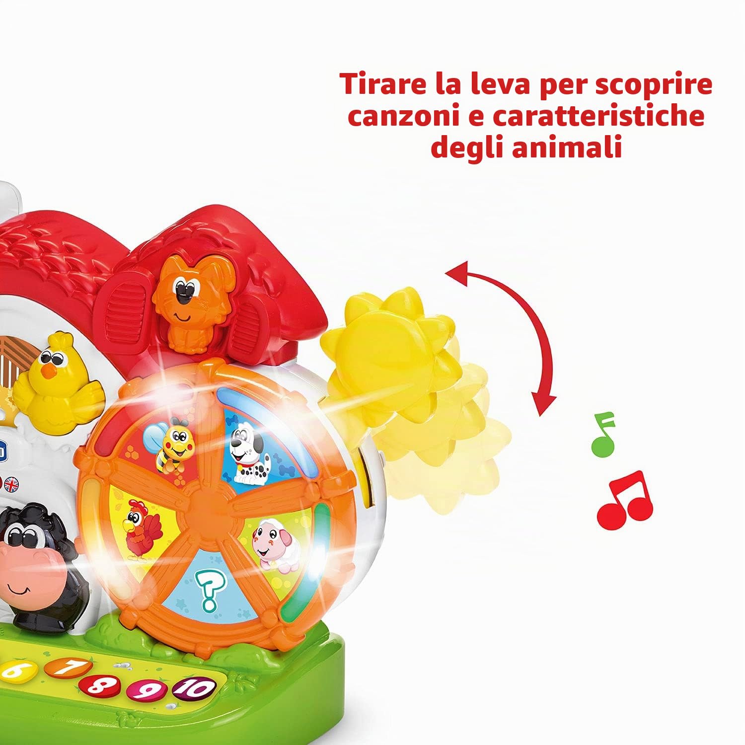 Chicco Fattoria parlante Giocattolo Musicale bilinguale Tedesco e Inglese, Giocattolo con Animali, Luce e rumori, 3 possibilità di Gioco, Giocattolo educativo elettronico, per Bambini da 1 a 4 Anni