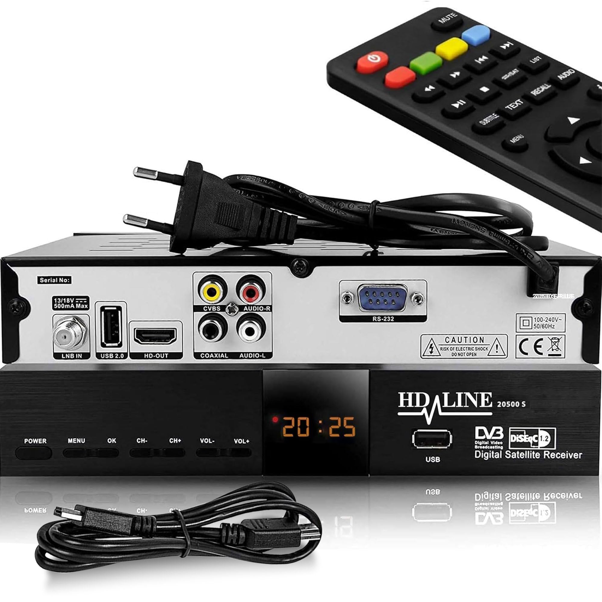 Hd-line 20500 HD Receptor Digital de satélite (DVB-S/DVB-S2, HDMI, AV, 2 Puertos USB 2.0, Full HD 1080p, Salida de Audio Digital) [preprogramado para Astra, Hotbird y Türksat]
