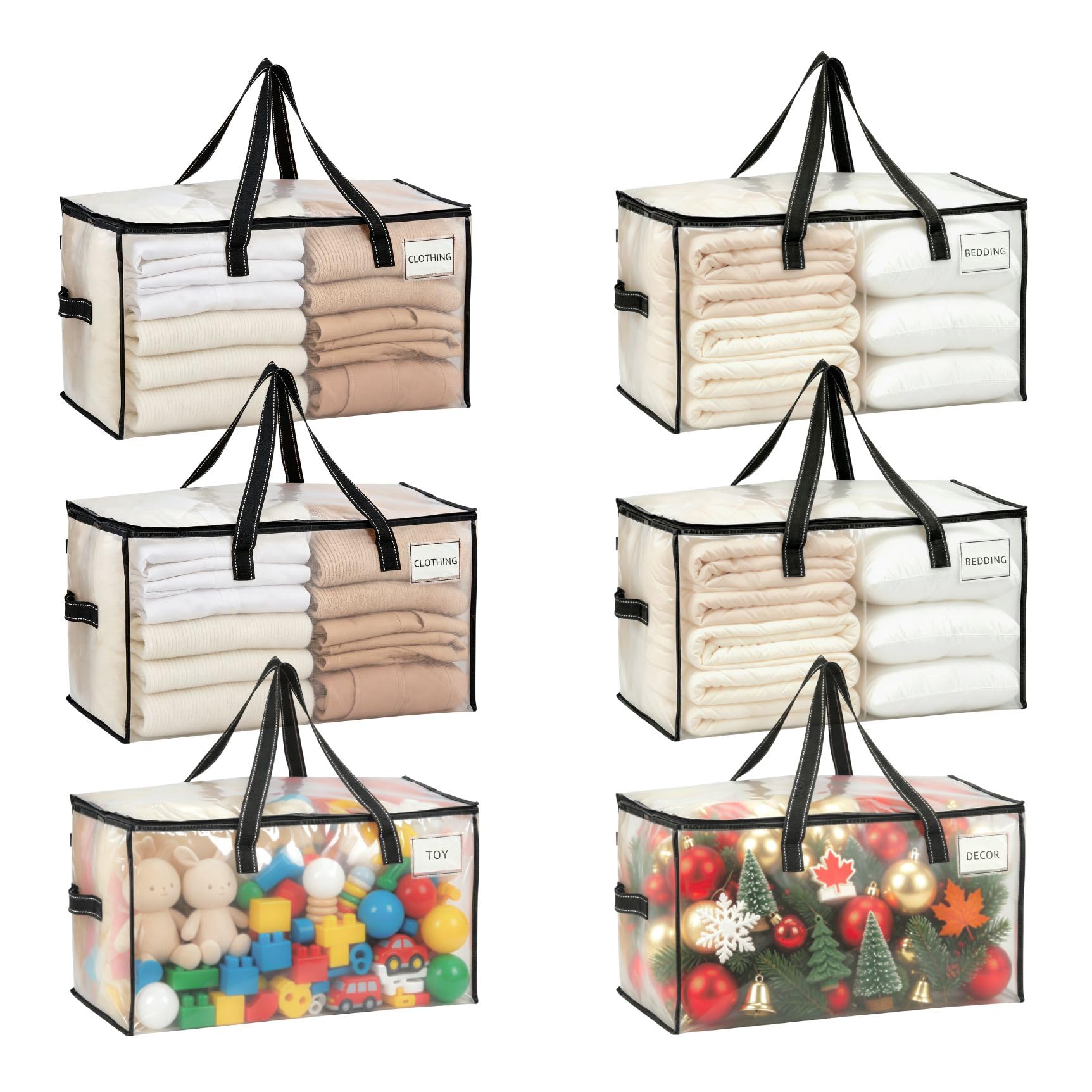 VENO Moving Bags, Storage Bags, Wide Open Top, Clear, 6 Pack