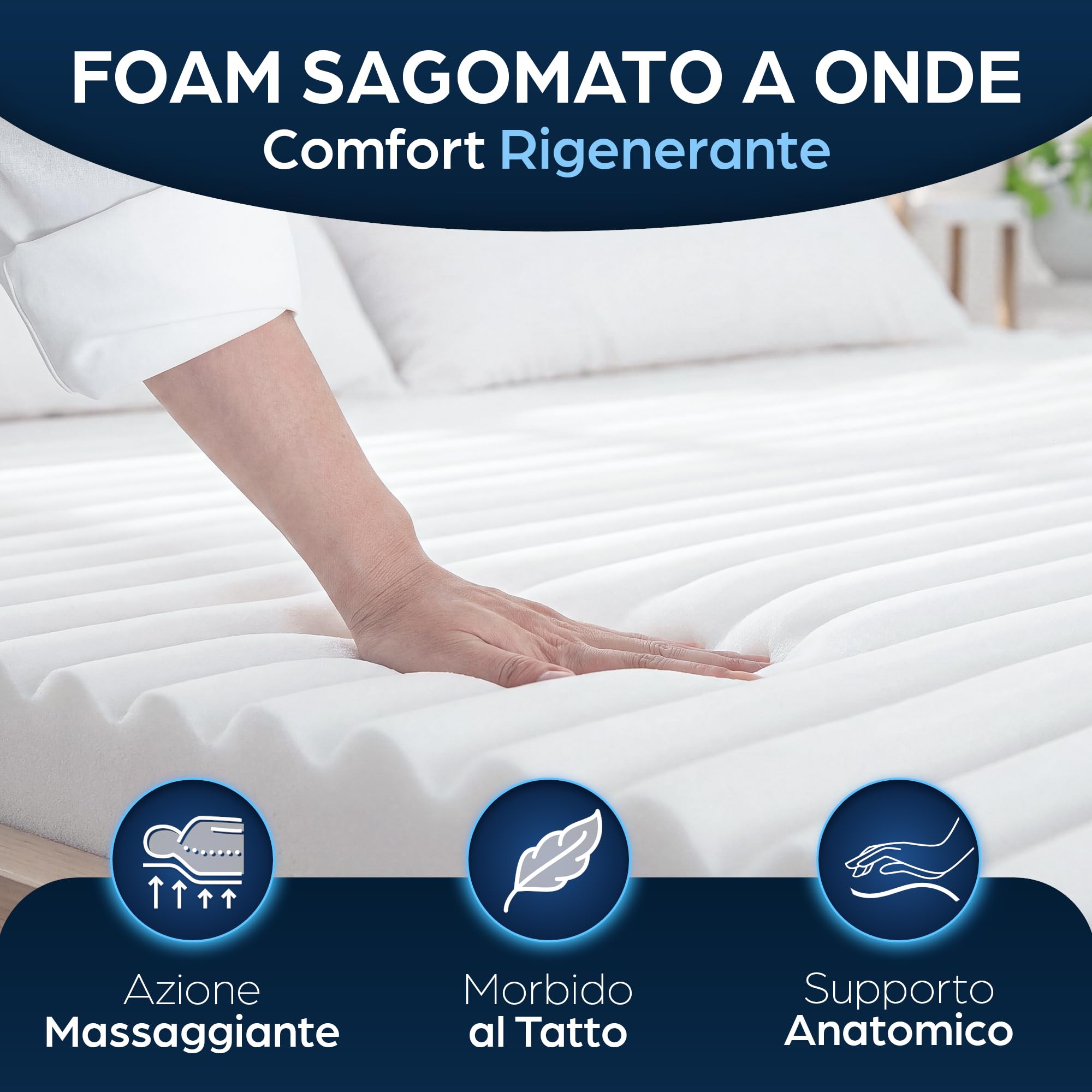 Topper Matrimoniale 160x190 in Foam per Materasso Correttore Alto 6 cm con Rivestimento Sfoderabile e Lavabile Futon Top per Letto e Divano Letto per Massimo Comfort e Sonno Migliore