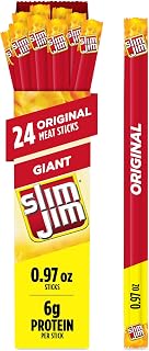 Slim Jim Giant Original Smoked Meat Sticks - 6g Protein Per Stick, 0.97oz, 24 Count Bulk High-Protein Snacks