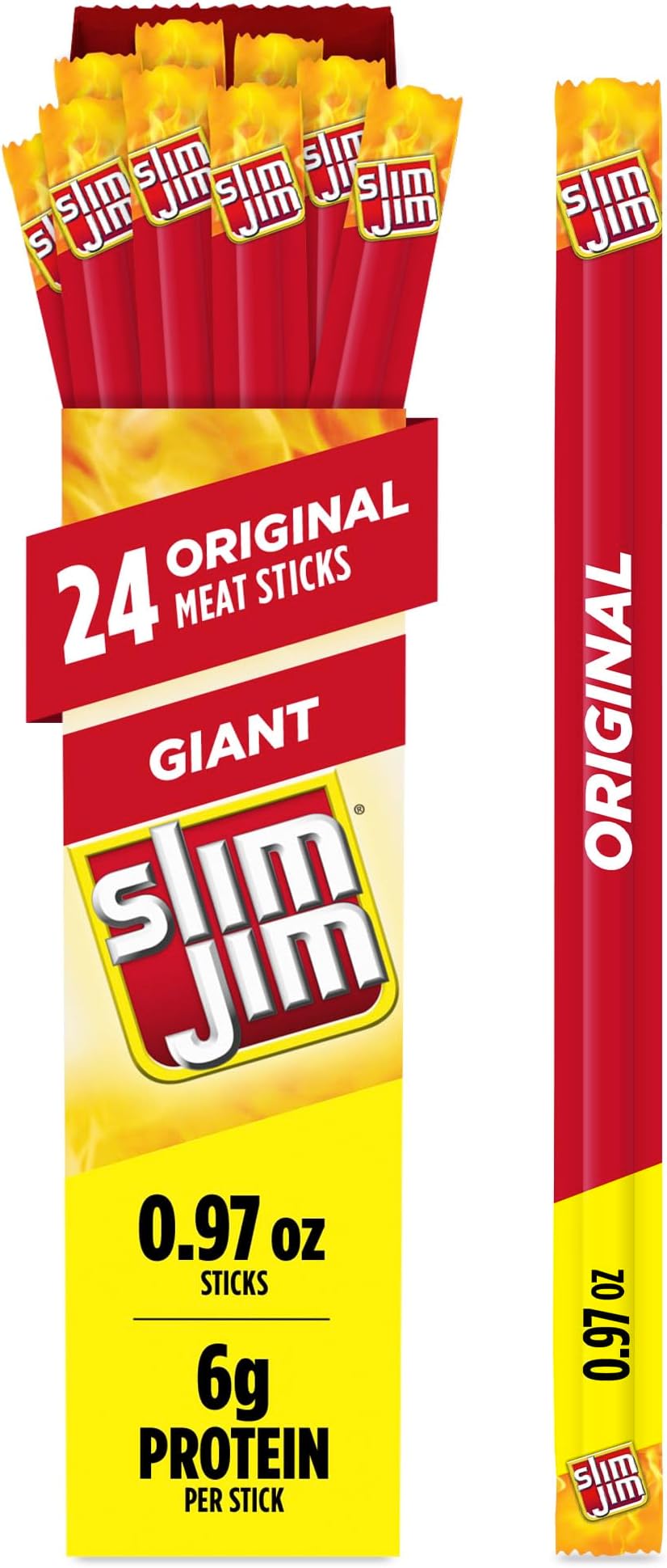 Slim Jim Giant Smoked Meat Sticks, Original Flavor, 6g Protein Per Stick, 0.9...