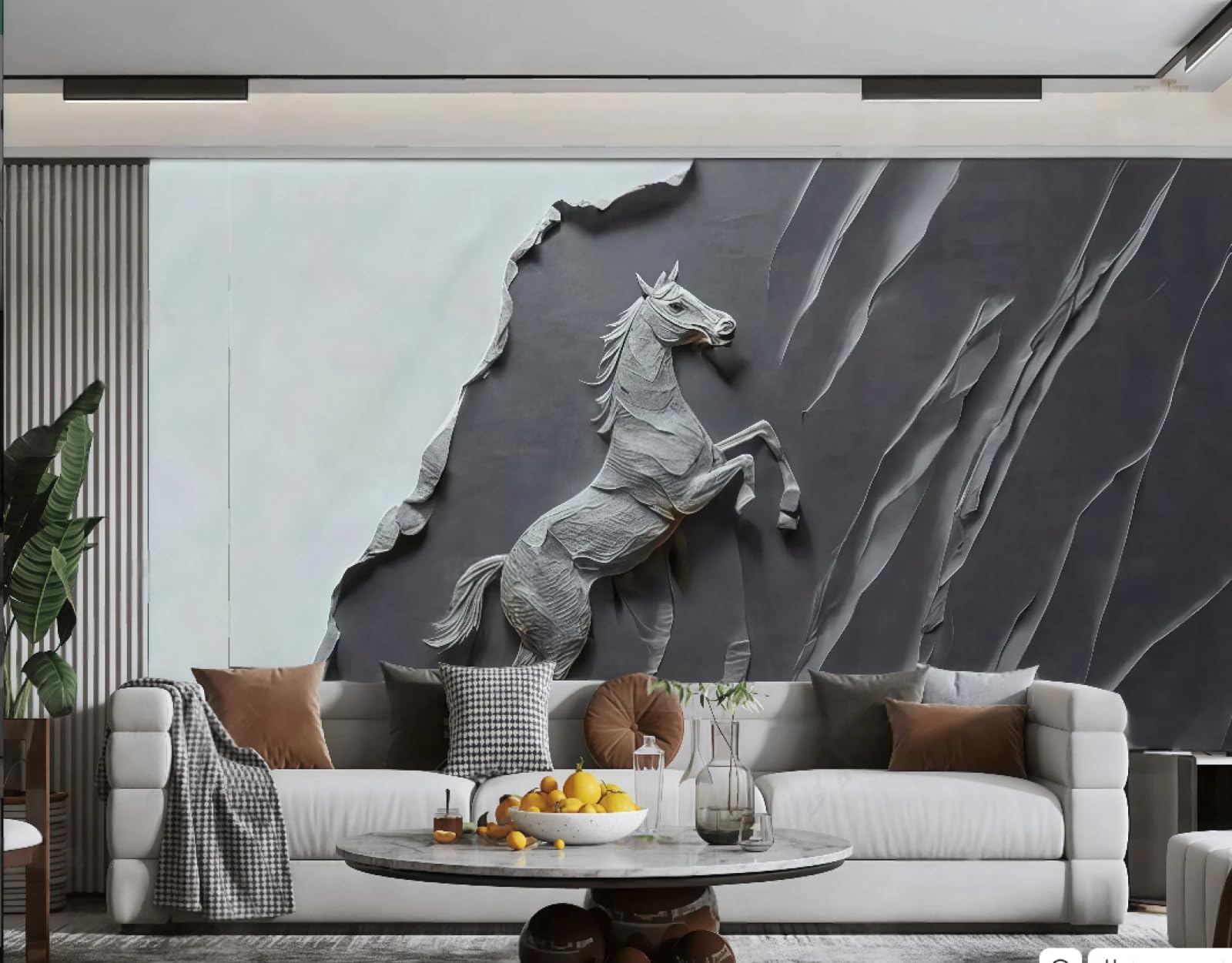 Tapeta sztuka minimalistyczna nowoczesna rock koń tłoczony czarny i szary rzeźba tekstura TV sofa tło tapeta ścienna salon restauracja kawiarnia, 3D, 430 x 300 cm