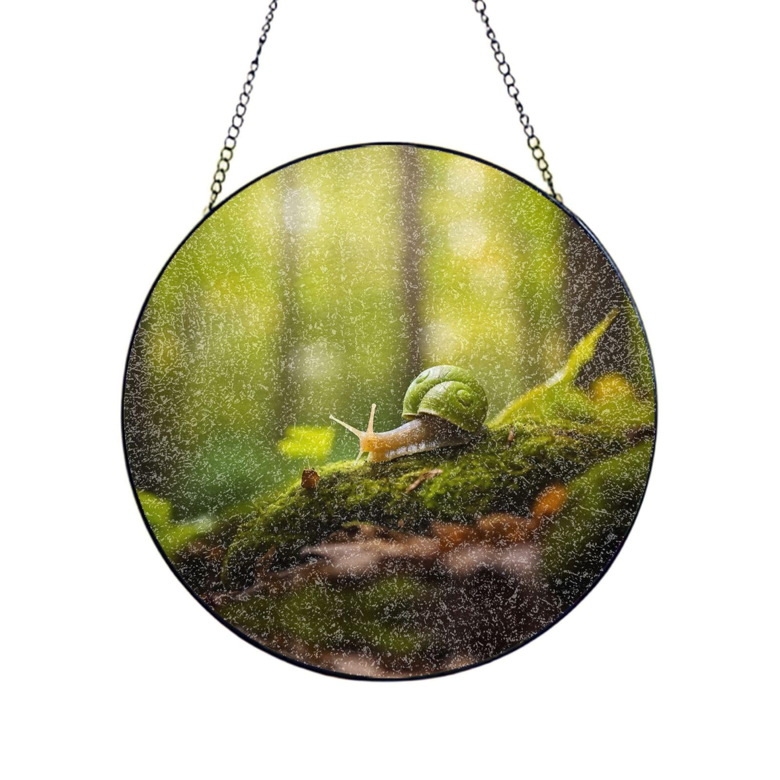 Phayah Snail On Moss Print Stained Glass Window Hanging Sun Catchers Decoration Mother'S Day Birthday Gifts For Home Garden Porch 8in（20cm）