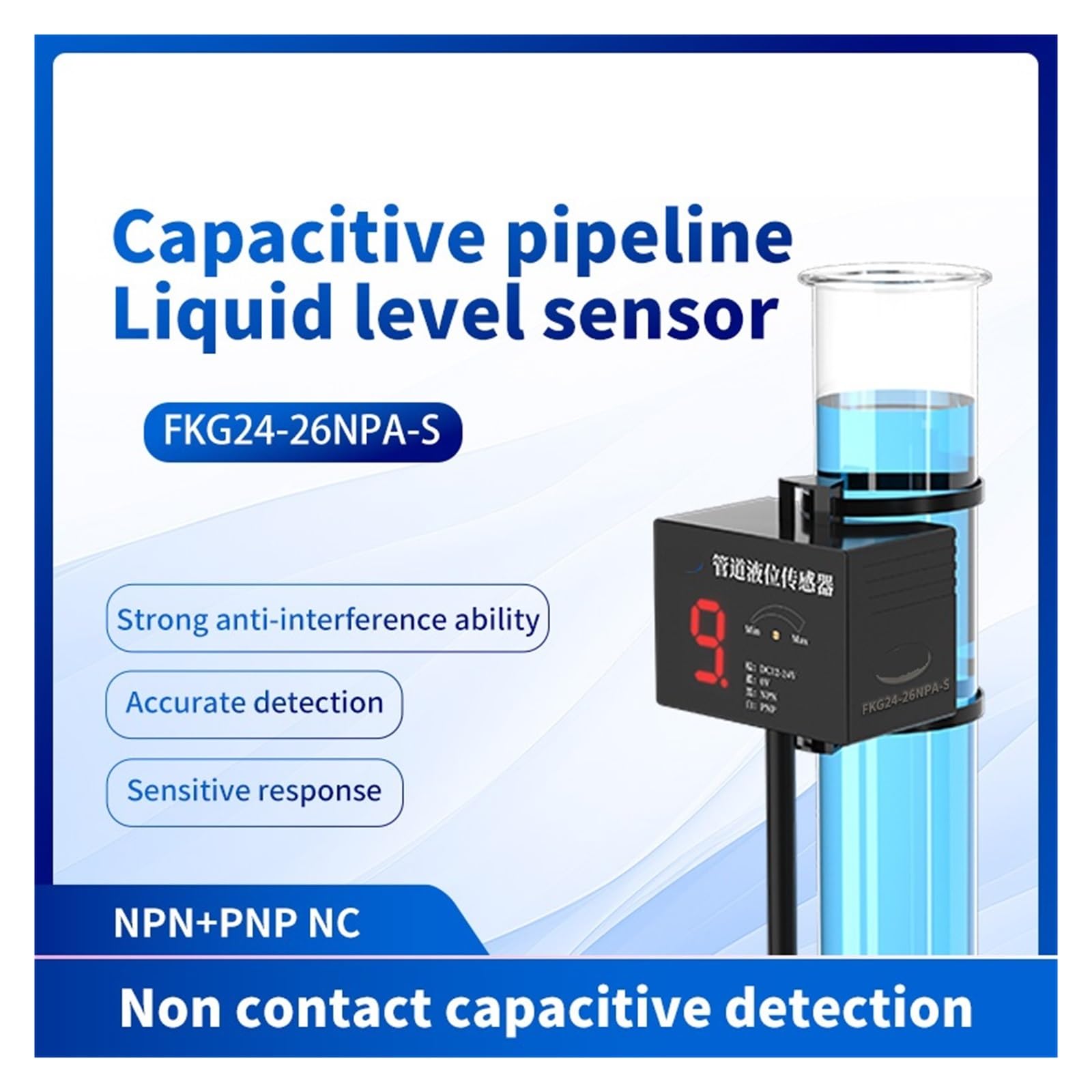 Sensor de Nivel de líquido for tuberías, Digital, Capacitivo, sin Contacto, FKG24-13NP Sensor de Nivel de Agua Nivel de líquido(FKG24-26NPA-S)