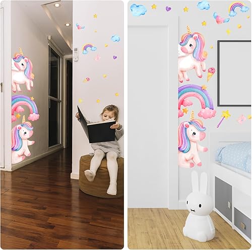 Miniatura 6 de Calcomanías de pared extraíbles con diseño de nubes de unicornio y arco iris, 45 x 16 pulgadas, calcomanías de pared grandes de unicornio para