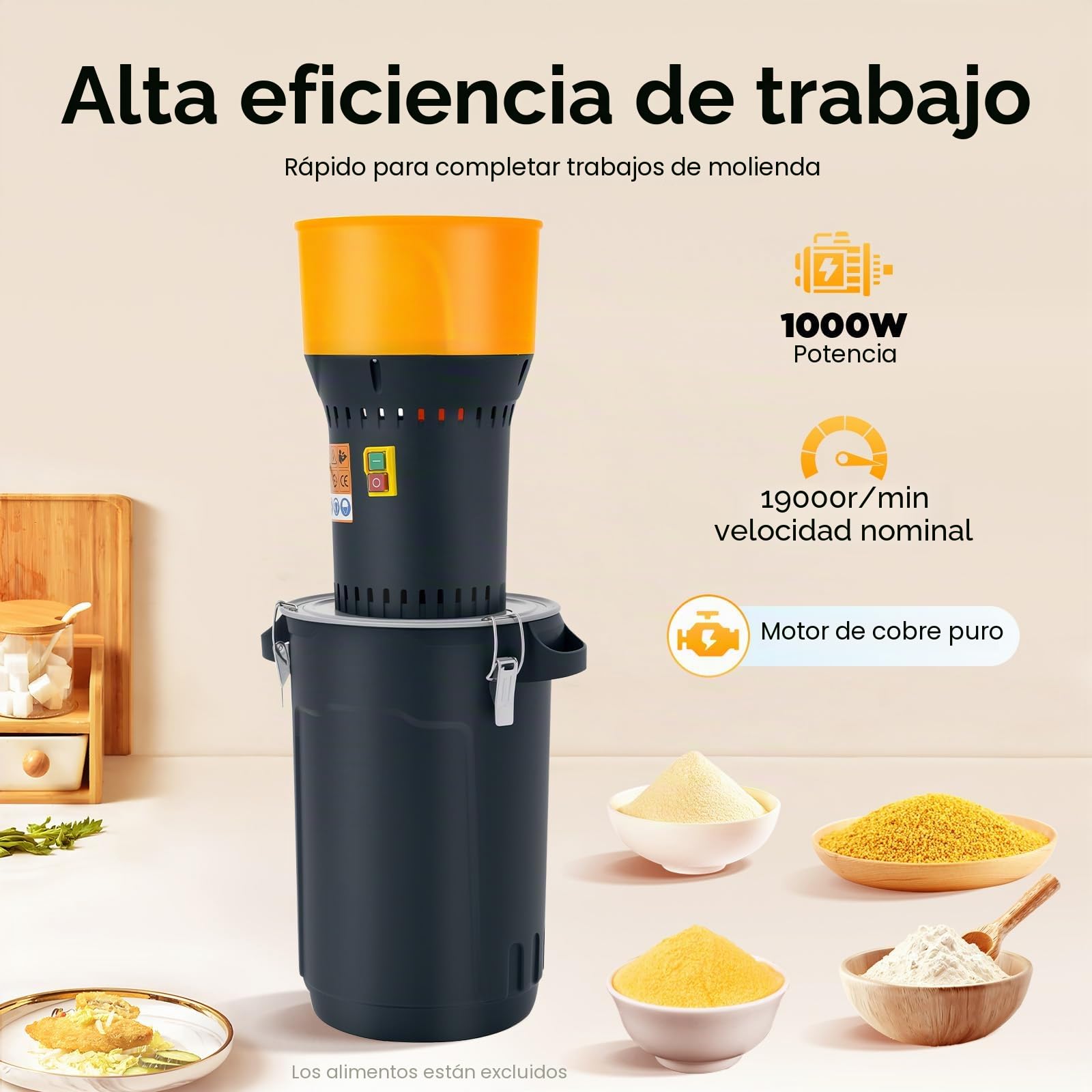 Molino de cereales eléctrico 1000 W, 25 l, molino de trigo y arroz, molino de alimentos, molino de maíz, molino de cereales eléctrico profesional para todo tipo de granos