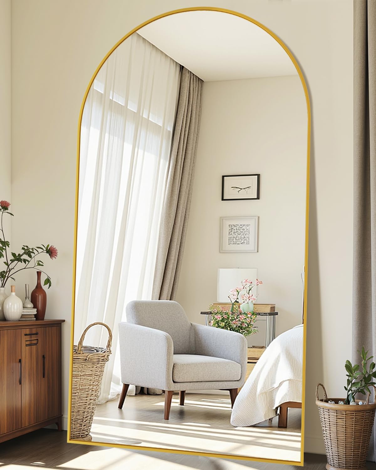 floor mirror, 41"×81" full length mirror with stand for bedroom living room, gold gold 81"l x 41"w
