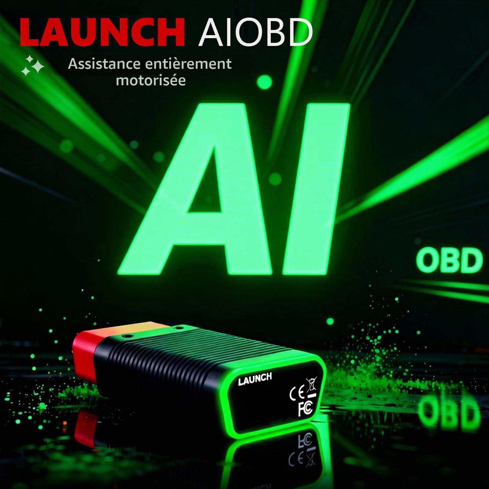 Launch AIOBD Scanner OBD2 Bluetooth Piloté par IA - Outil de Diagnostic Assisté par IA Tous Systèmes - Lecteur de Codes Défaut OBD-II Compatible iOS/iPhone et Android