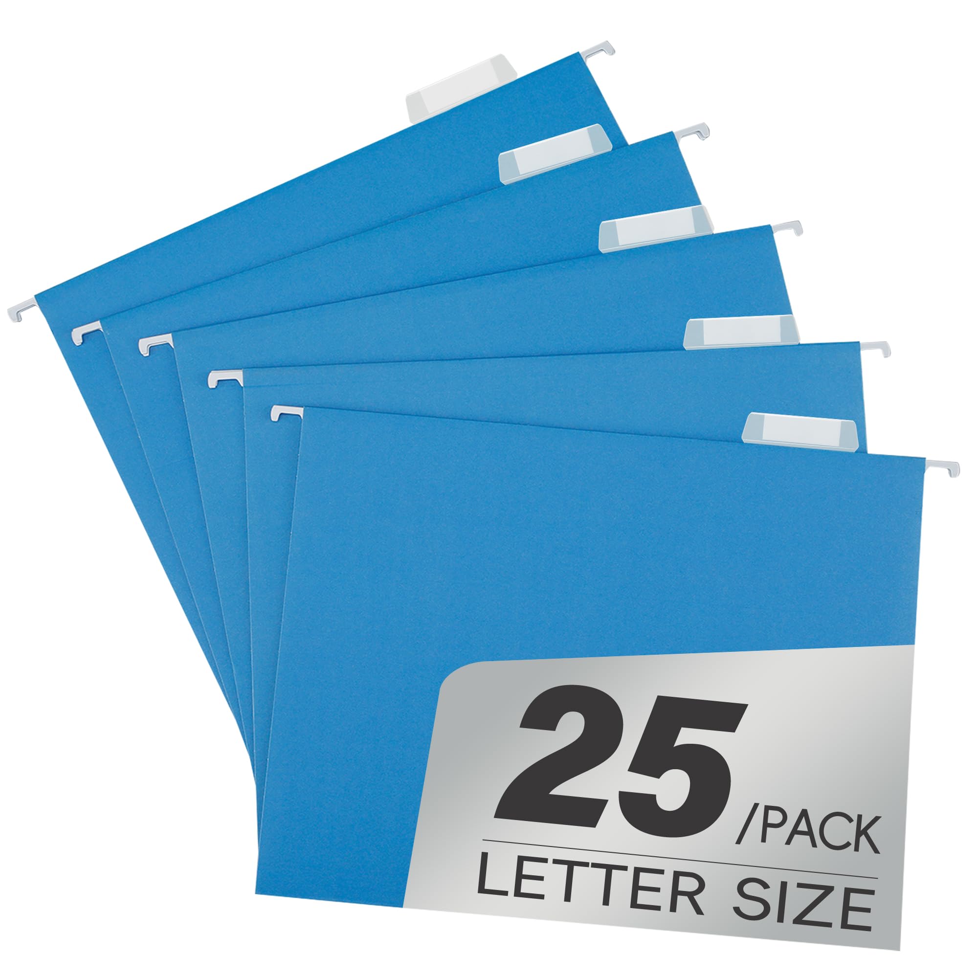 pmybupo Blue 25 Pack Hanging File Folders,Cabinet Organizer Letter Size 1/5 Cut Adjustable Label Decoration Home Office School Classroom