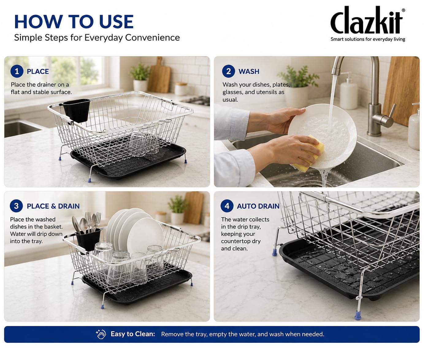 Clazkit Black Plastic Dish Draining Tray | Non-Slip Rectangular Drainer for Kitchen, Home, Restaurants, Cafes & Bars — Amazon image 5