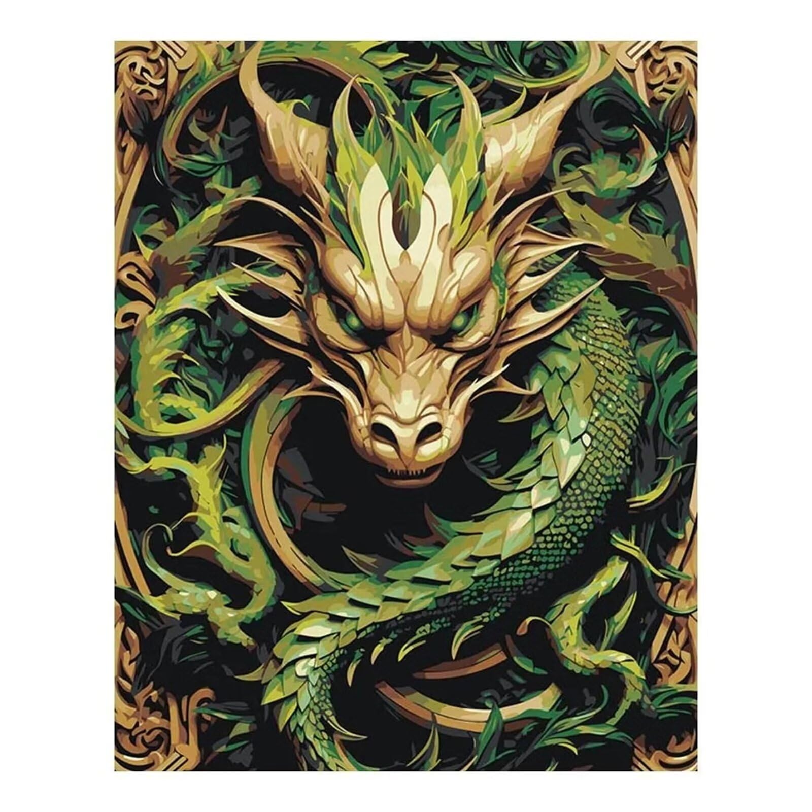 Dipingere con i Numeri Adulti,Drago di legno verde Pittura di Numeri a Olio Fai da Te kit di pittura acrilica per adulti Bambini,Con Pennelli e Colori Acrilici per casa Decor con Telaio,55x70cm