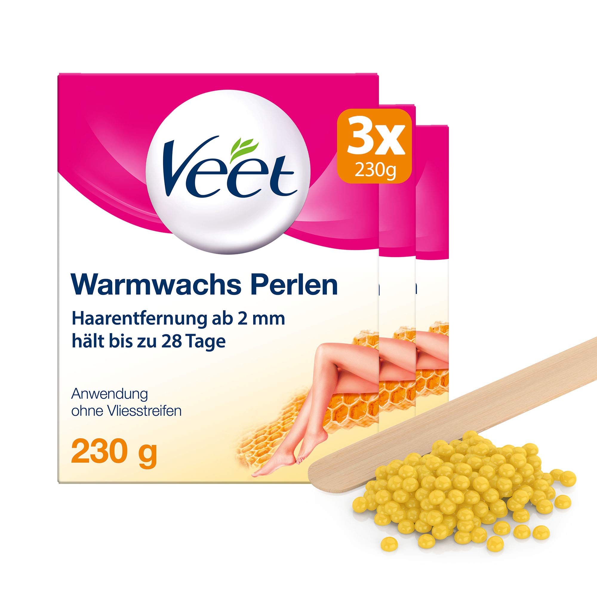 Veet Warmwachsperlen 3er Pack 230 g Bienenwachs für Haarentfernung im Wachserhitzer