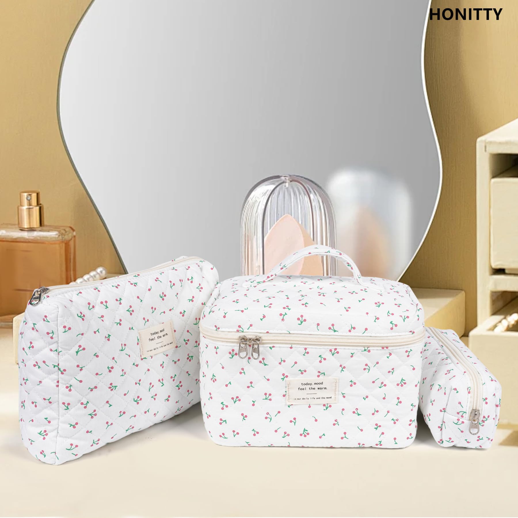 Amazon.com : Makeup Bag,Quilted Cosmetic Bag,Large Floral Make Up