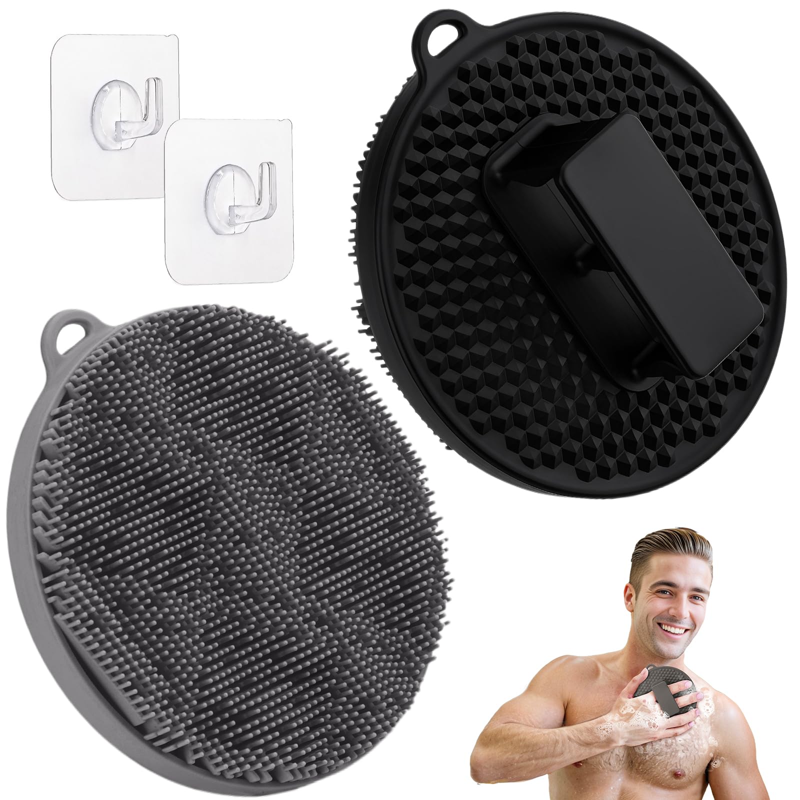 GEENOA Silicone Body Scrubber 2PCS, Exfoliating Body Scrubber Shower Scrubber with Dense Bristles and Comfort Handle, Silicone Loofah Body Buffer for