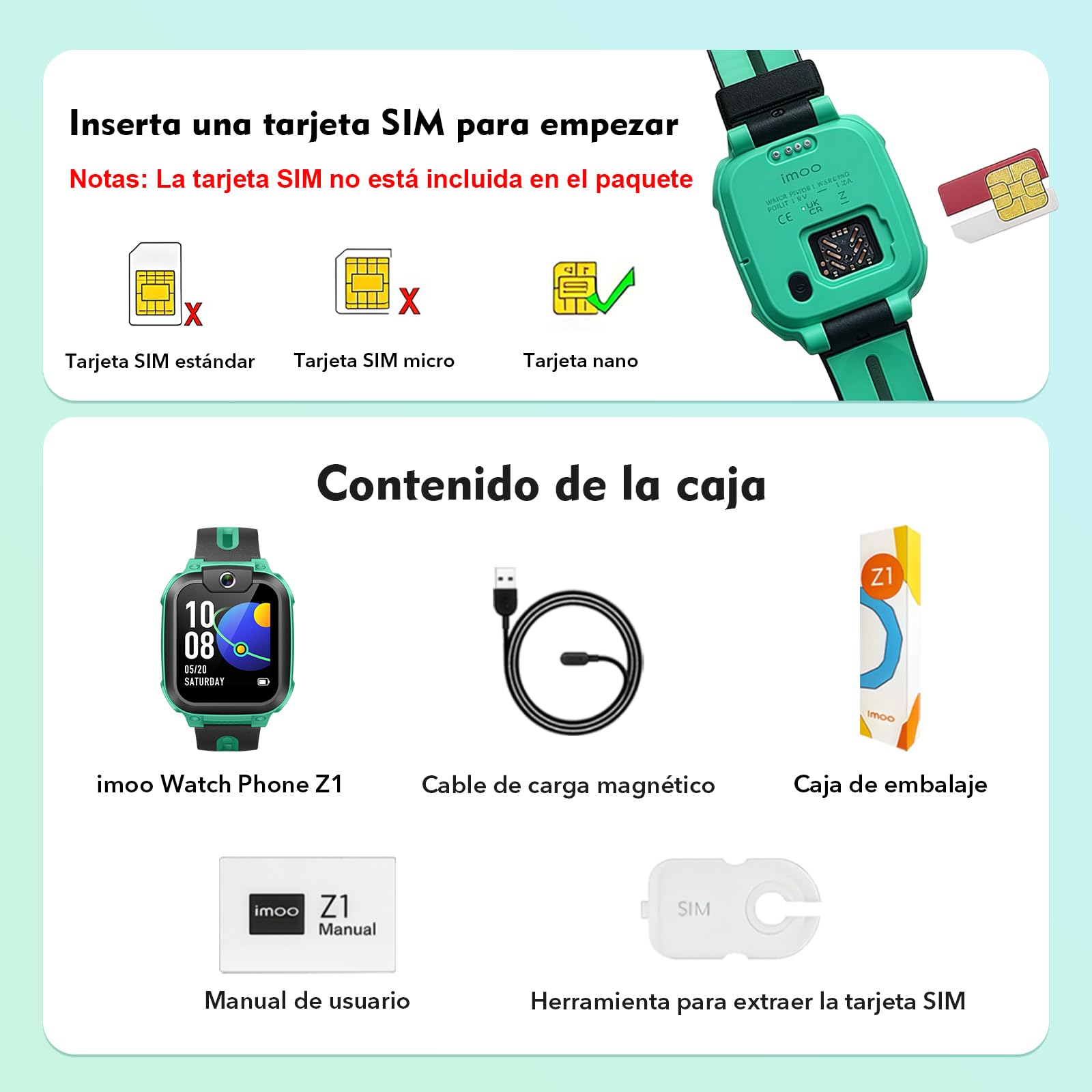 imoo Z1 Smartwatch Infantil 4G con Llamadas y Videollamadas, GPS, Modo Clase, IPX8 Resistente al Agua Verde