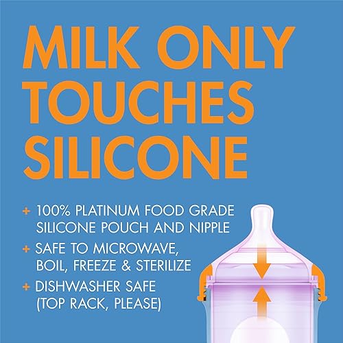 Miniatura 4 de Boon Nursh - Biberón reutilizable con diseño de bolsa de silicona plegable, esenciales para el bebé diario, biberones de flujo medio de etapa 2,