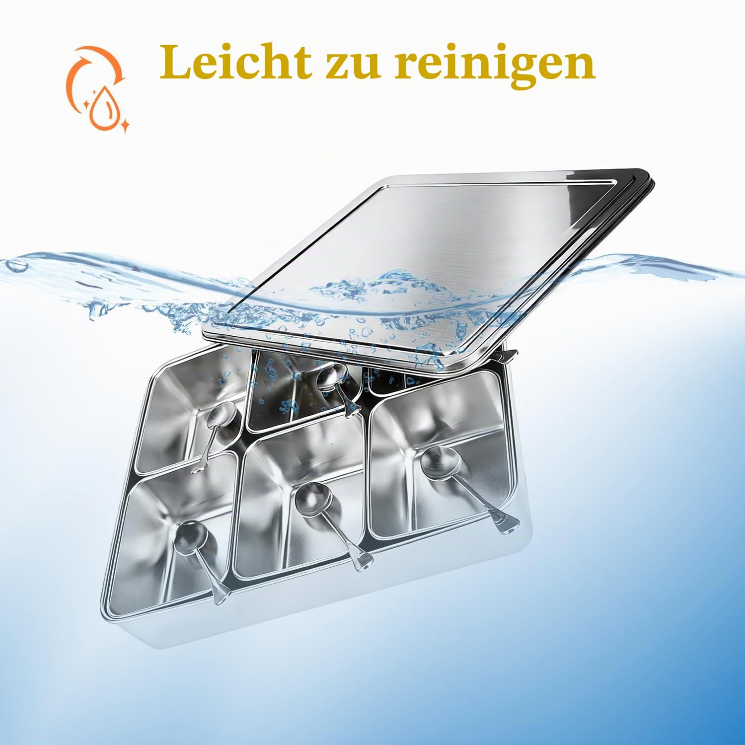 Zutatenbehälter Pizza Edelstahl 453x300x68 mm 8 Gitter Gewürzbox Beilagenbehälter Gewürz Behälter Lebensmittelbehälter Küchenutensilien mit Deckel (8 Gitter)