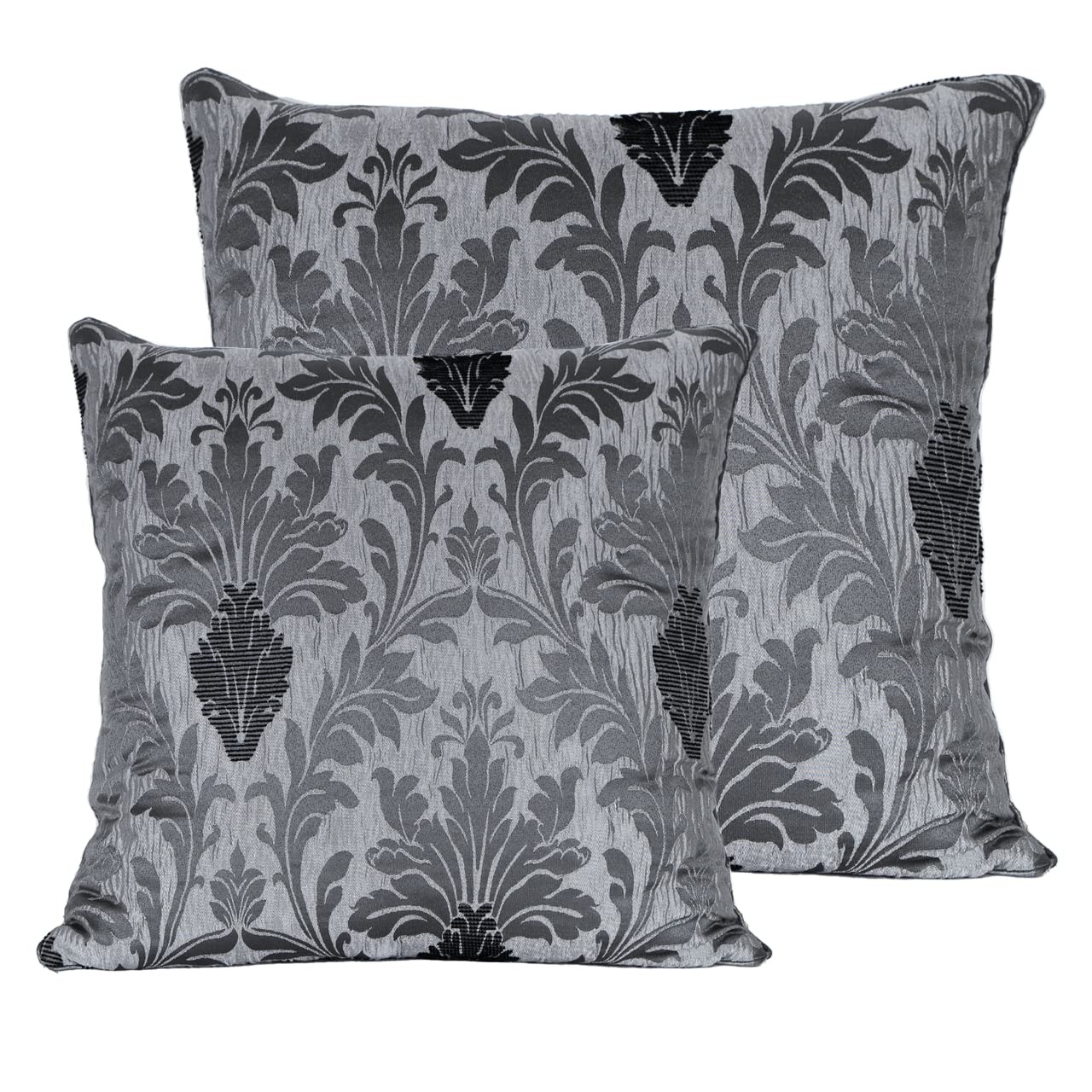 Jacquard Pair Cushion Covers Small Large Matching with Curtains Floral Set of 2 Cushion Case Grey, Black, Silver, Chocolate (Grey, Pair 18"X 18" Small)