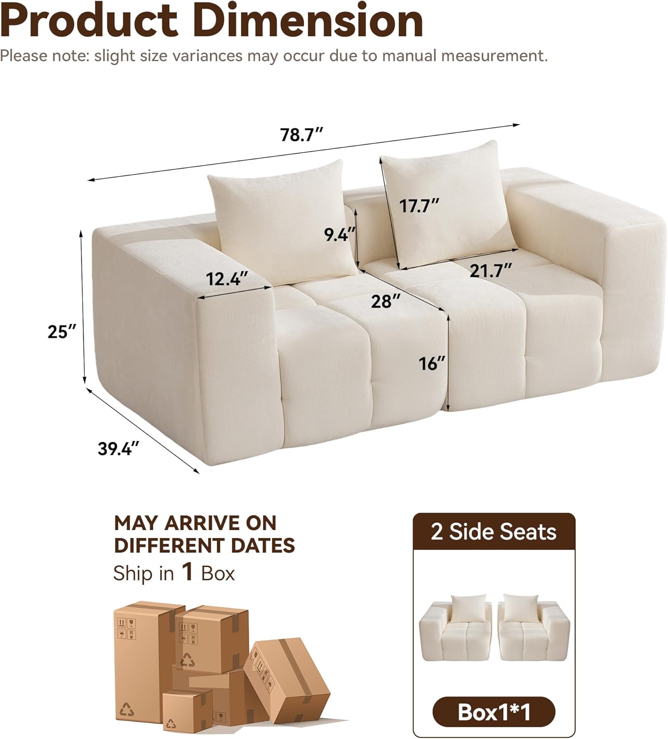 78.7" Loveseat Boneless Couch, Upholstered Cloud Love Seat with Deep Seat, Modular Sectional 2 Seater Memory Foam Sofas for Living Room Apartment Small Spaces, Oversized Tufted Sofa, Beige