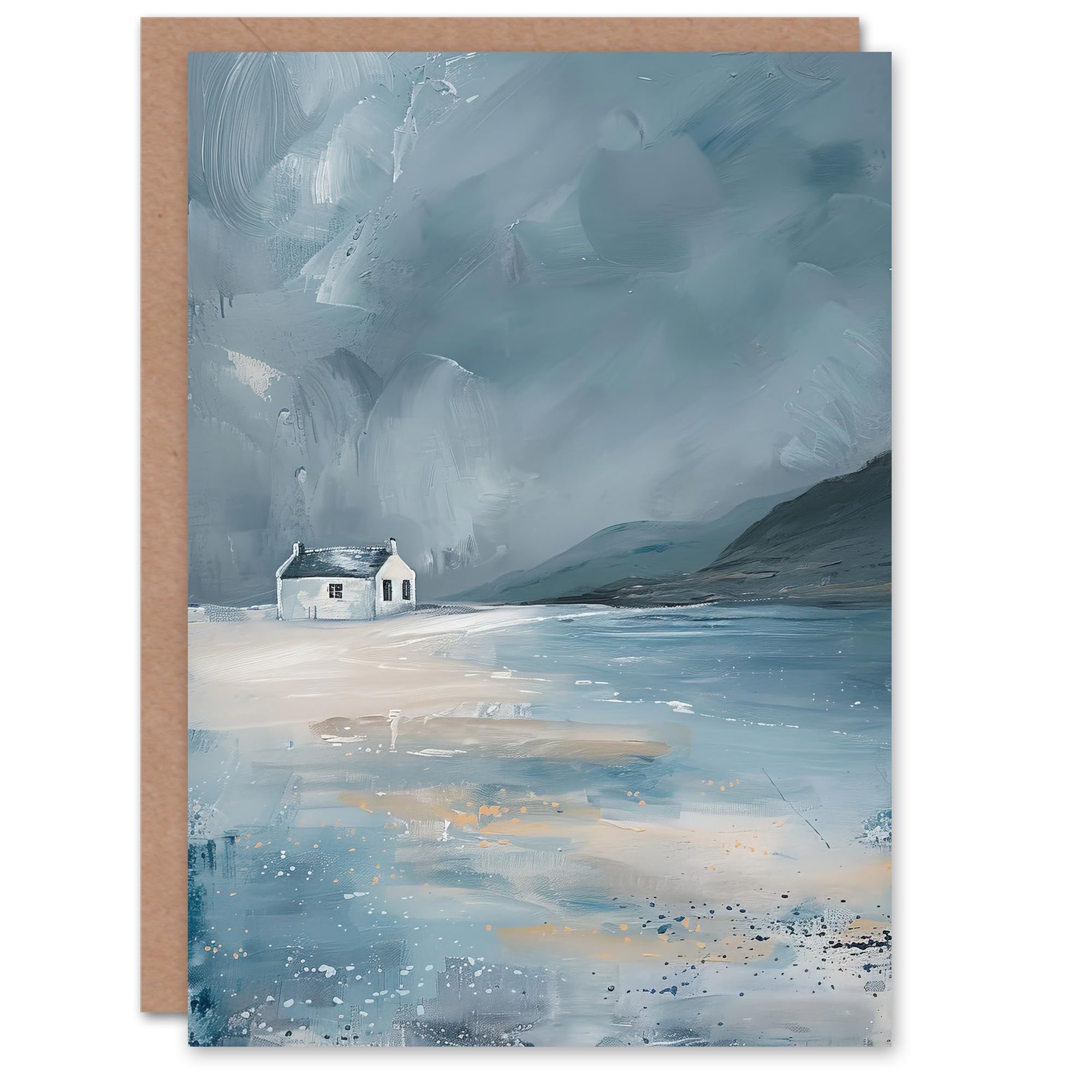 Artery8 Classic Scottish Cottage on Coast Oil Painting Greeting Birthday Card Him Her All Blank