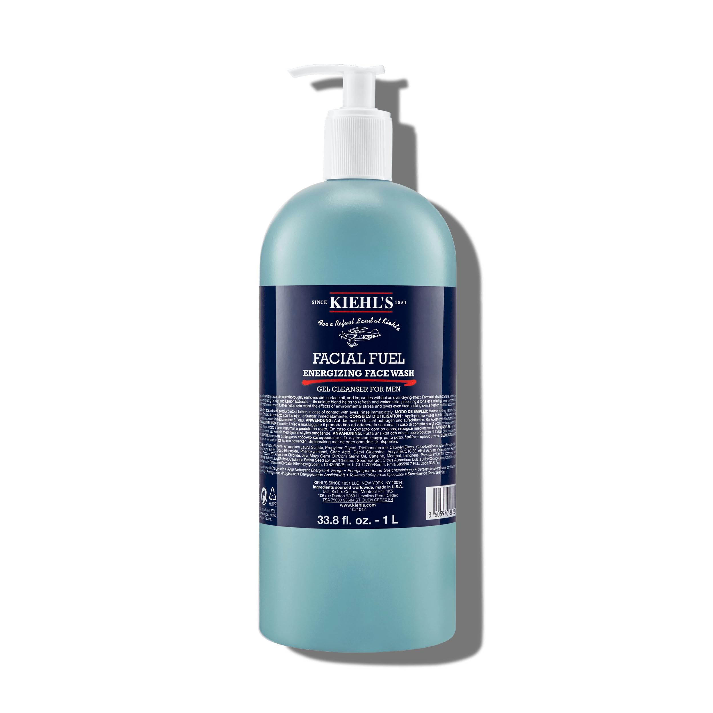 KIEHL'S Facial Fuel Energizing Face Wash, erfrischendes Reinigungsgel mit Koffein und Menthol für gestresste Männer-Haut, hautberuhigend, koffeinhaltig
