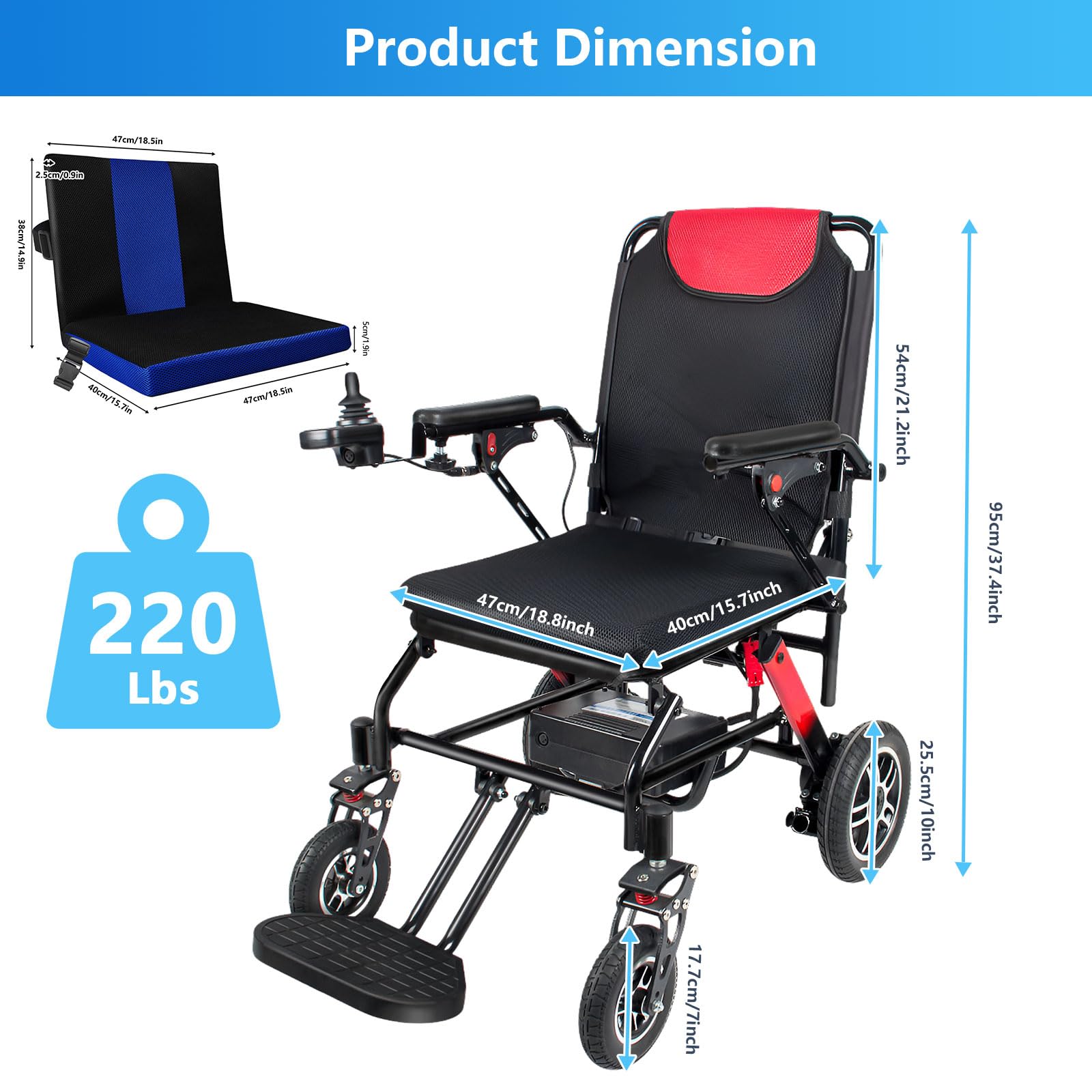 Silla de ruedas eléctrica plegable ligera 19,8 kg 20 km silla de ruedas eléctrica para personas mayores con motores dobles de 400 W, batería de litio extraíble de 24 V y 12 Ah, velocidad ajustable de