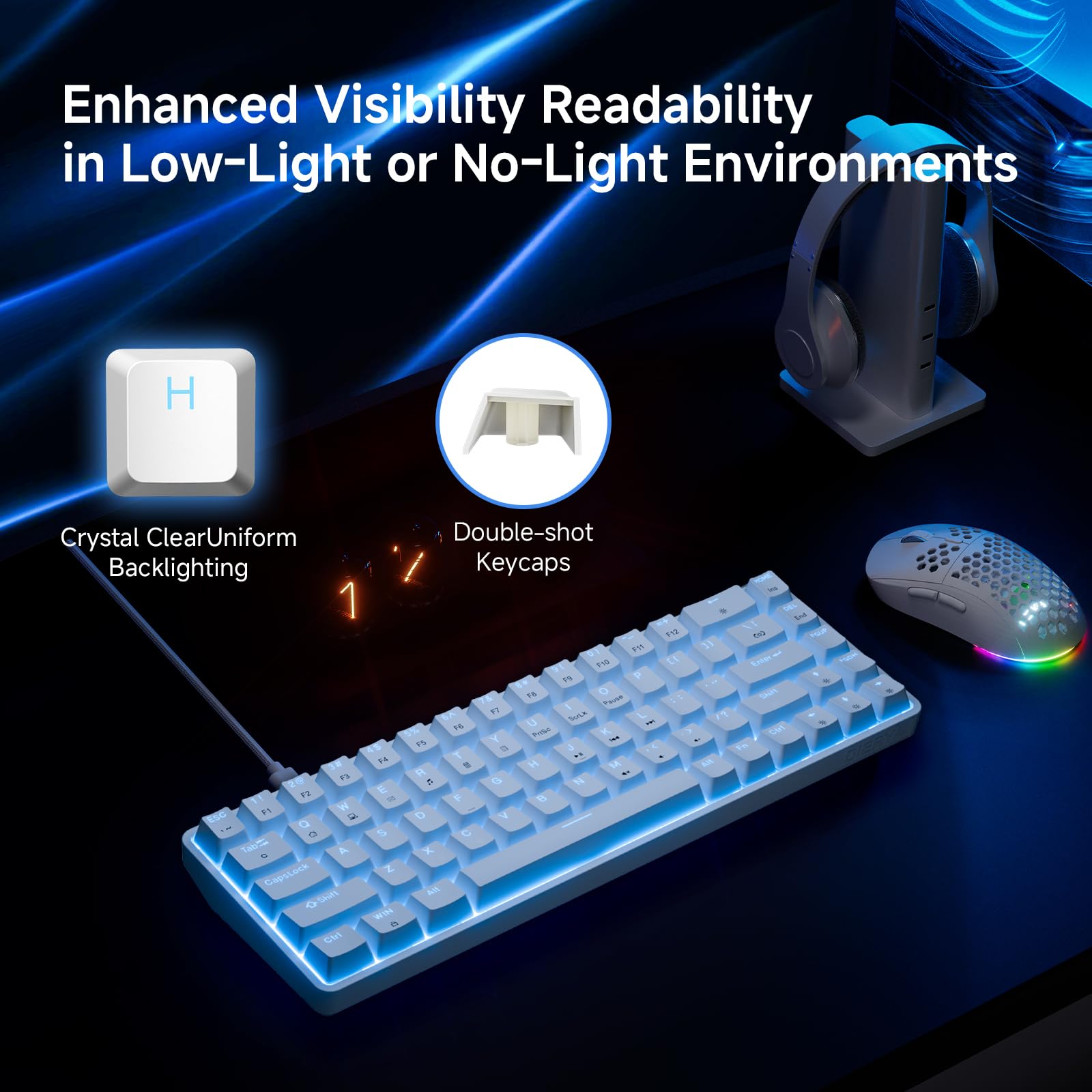 Dierya×TMKB Tastiera Gaming Meccanica 60% con Interruttori Meccanici Lineari,T68se Keyboard Gioco Luce monocromatica Type-C Mini Compact 68 Tasti Anti-Ghosting（Layout US,QWERTY）