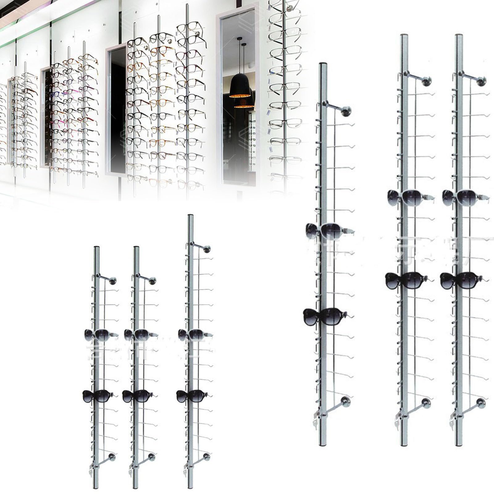 Soporte de exhibición de gafas, soporte de pared, soporte multiusos para gafas de sol con cerradura, ideal para tiendas ópticas, incluye 20 piezas, diseño que ahorra espacio