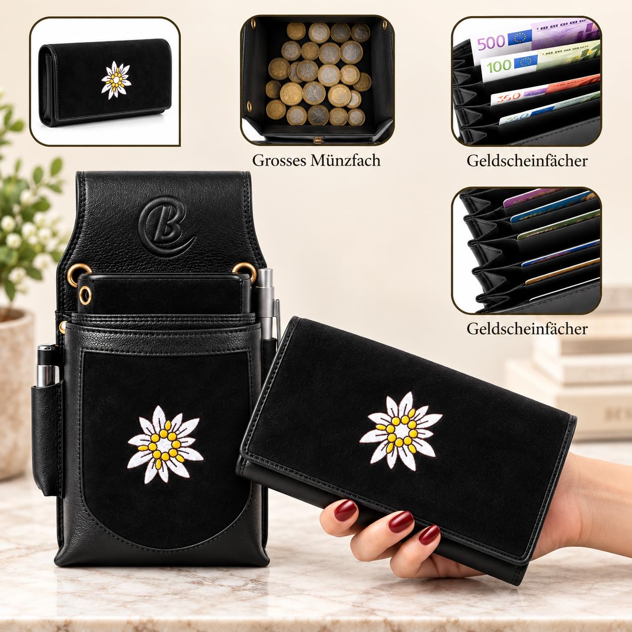 Bianci Juego de cartera de camarero con funda para camarero con compartimento para monedas, compartimentos para billetes y soporte para bolígrafos, monedero de servicio con riñonera para gastronomía y