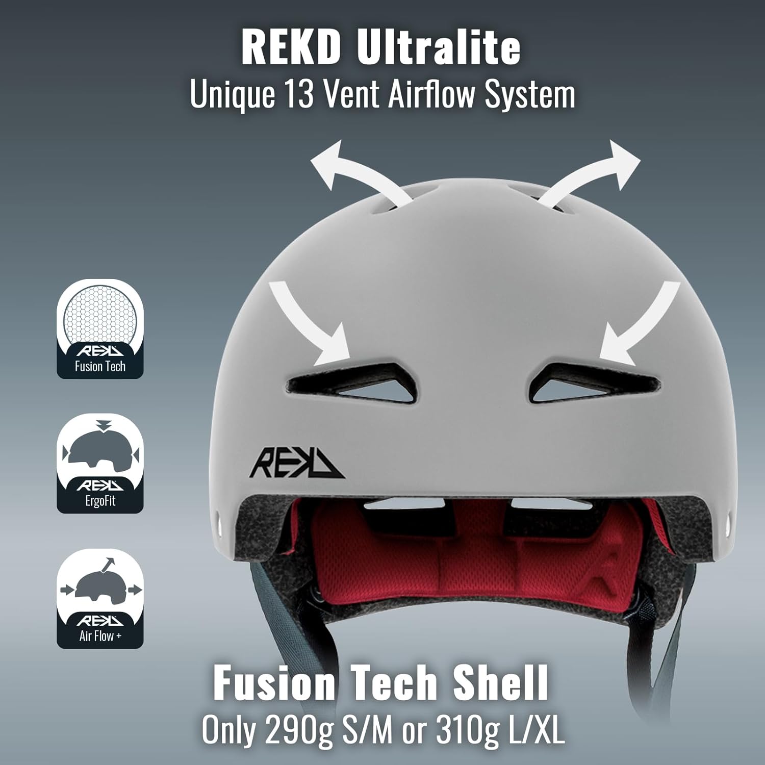 REKD Ultralite Helmet | Fusion Technology w. Slim Padding | Certified EN1078 and CPSC | Customizable Fit | Heat Stamp Embossed Logos | Premium Quality Front and Rear Logos Action Sports Unisex