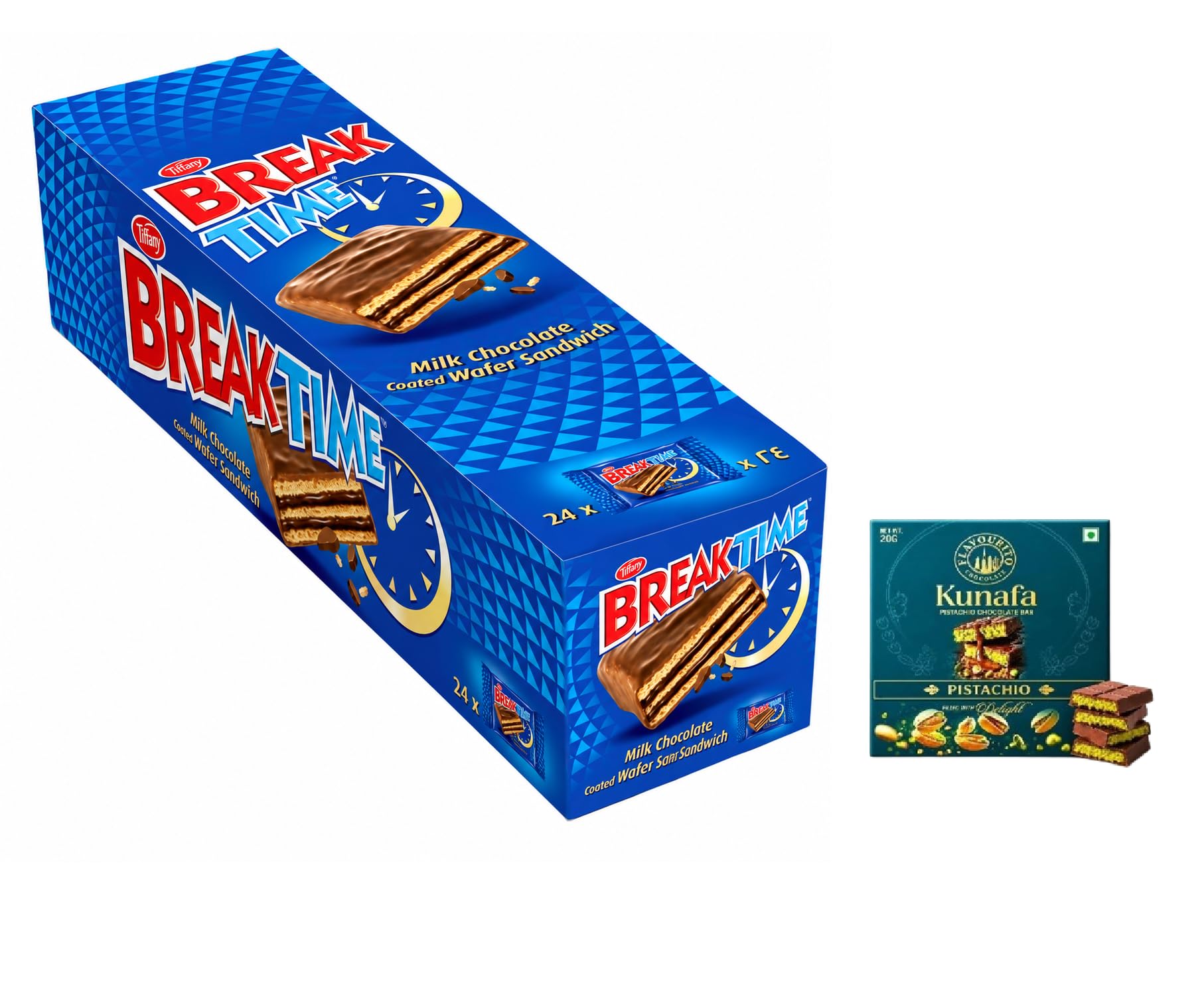 Tiffanys Break Time Milk Chocolate Coated Wafer Sandwich, 24 x 13g Individually Wrapped Crispy Wafer Bars | Crunchy Chocolate Snack 312g,Get Free Flavourito Kunafa Pistachio Chocolate Bar, 20g By Decadent Foods,(Imported-UAE)-image-49