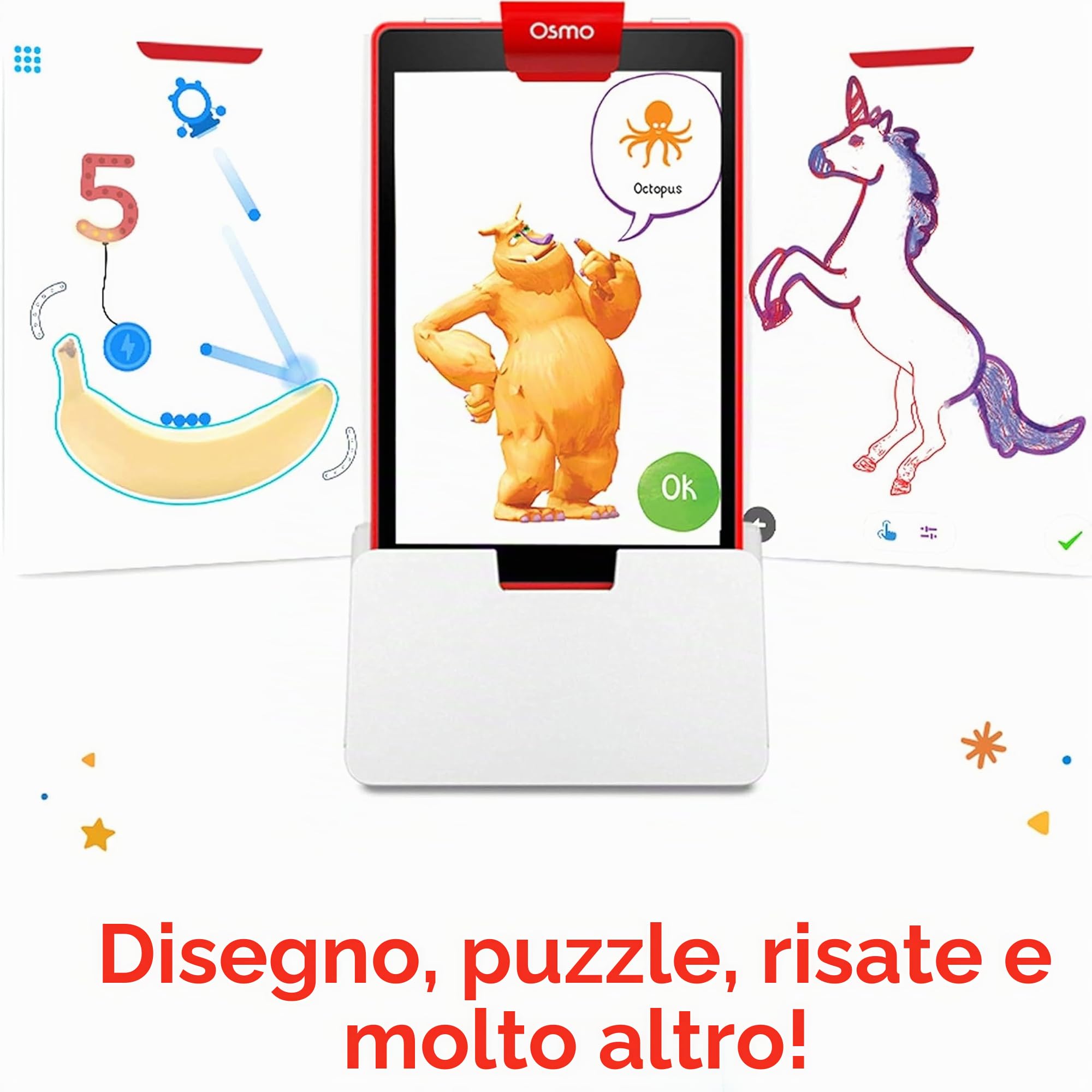 Osmo Starter Kit 3 Giochi di apprendimento educativo-5-10 Anni Disegno Creativo e risoluzione dei Problemi/Fisica precoce, età 5-10+, STEM Fire Tablet Base Included, 901-00035