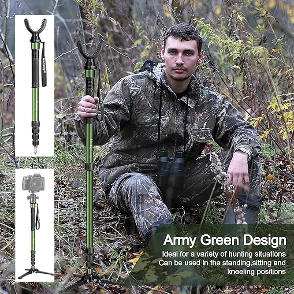 Manbily Shooting Stick Monopod with Tri-Stand Tripod Base, with Rotating and Removeable U-Shaped Yoke for Hunting, Shooting, and Outdoors-Green (G-333) by Manbily - Image 6