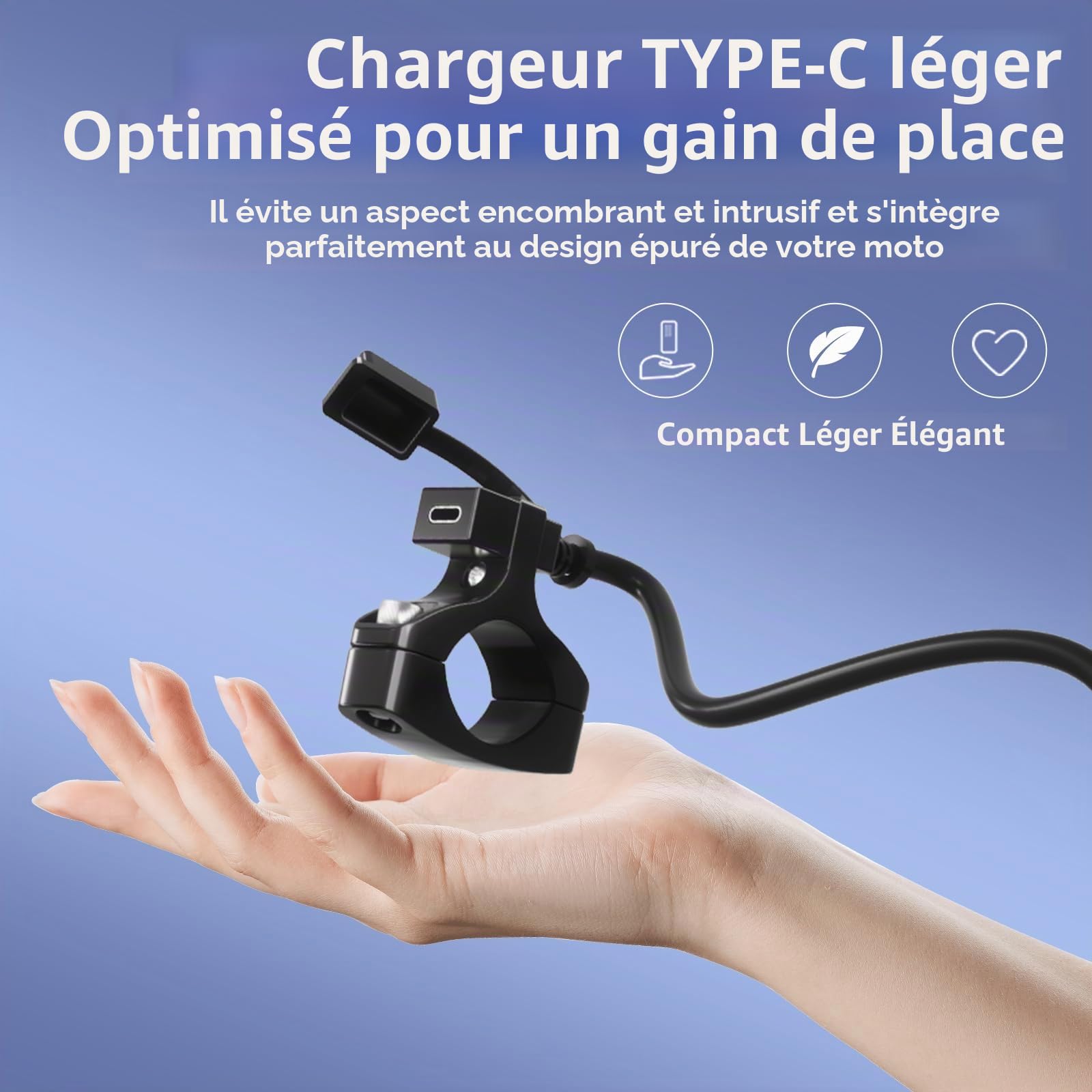 Cliff Top Chargeur USB étanche pour moto, 18 W PD USB-C, charge rapide, adaptateur SAE vers USB-C, port USB avec support de guidon de 22 à 32 mm pour moto, scooter, VTT, appareils téléphoniques