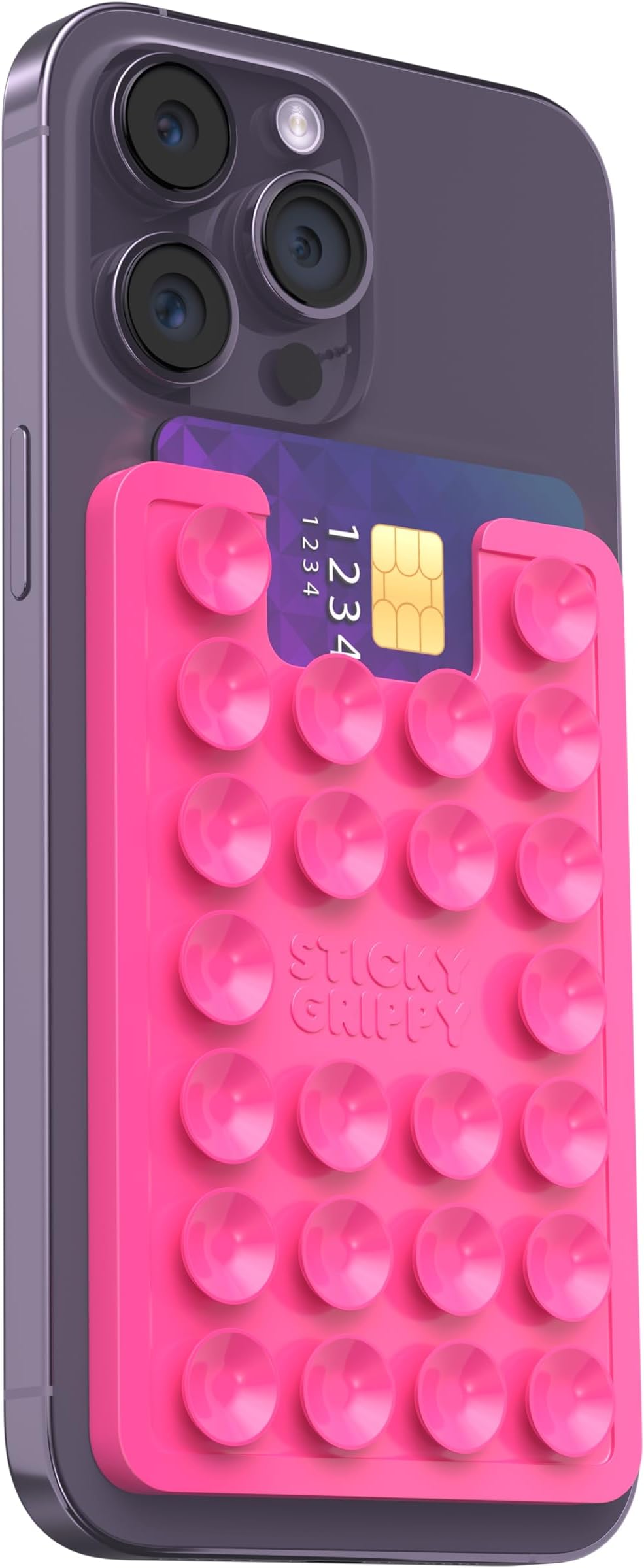 Suction Card Holder Mount, Phone Wallet, Silicon Adhesive Accessory for iPhone and Android, Hands-Free Mirror Shower Holder, TikTok Videos and Selfies (Pink) SG2