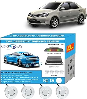 Kingsway Car Reverse Parking Sensor with LED Display Universal Fit for Toyota Etios, Model Year : 2010 Onwards, Color : White, Ultrasonic Reverse Parking Auto Detectors Radar System