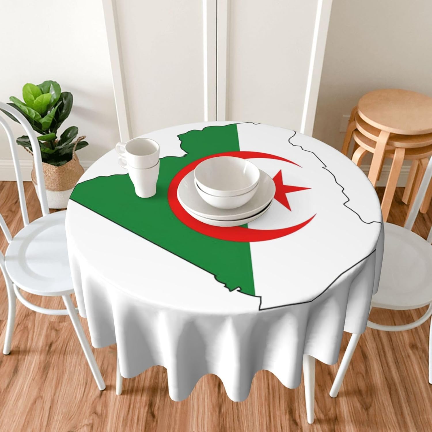 Algeria Flag Map Print Wrinkle Free Dining Table Cover for Birthday Party Farmhouse Tablecloths Up to 60 x 60 Inches