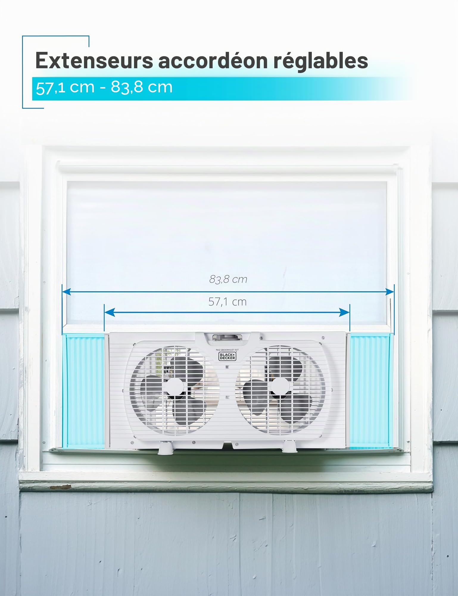 BLACK+DECKER Ventilateur de fenêtre double de 22,9 cm pour écran de fenêtre avec 2 réglages de vitesse, double ventilateur de fenêtre avec commandes mécaniques et pieds amovibles, ventilateur de