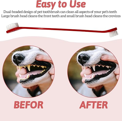 Miniatura 5 de 100 cepillos de dientes para perros de doble cabeza, kit de cepillado de dientes de cachorro de mango largo, cepillos dentales suaves para mascotas,
