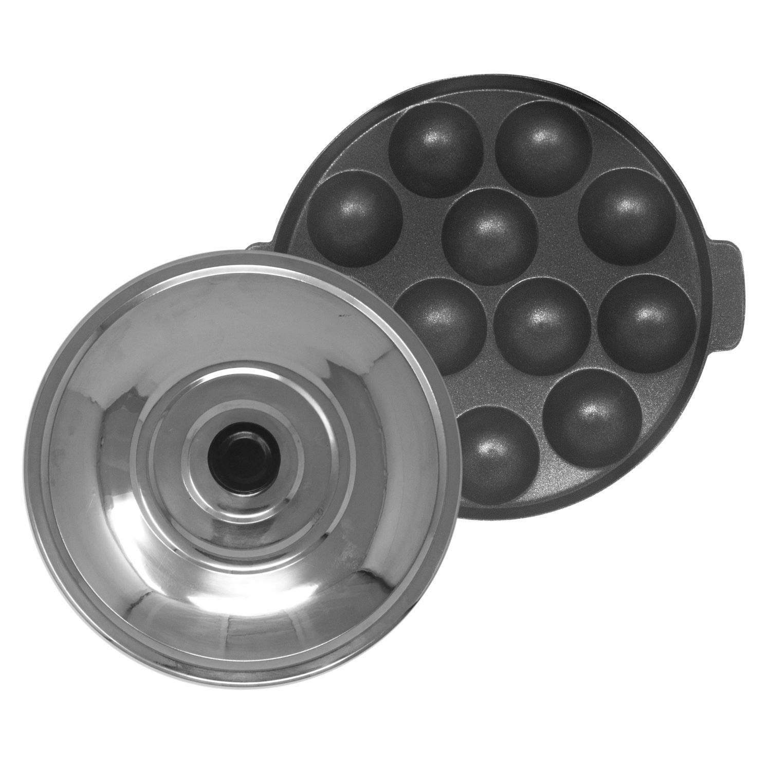 SPRINGWAY - Brand of HappinessAppam Patra 3 Layer Non-Stick 12 Cavity with Stainless Steel Lid, Black (12 Cavity (Without Grill))