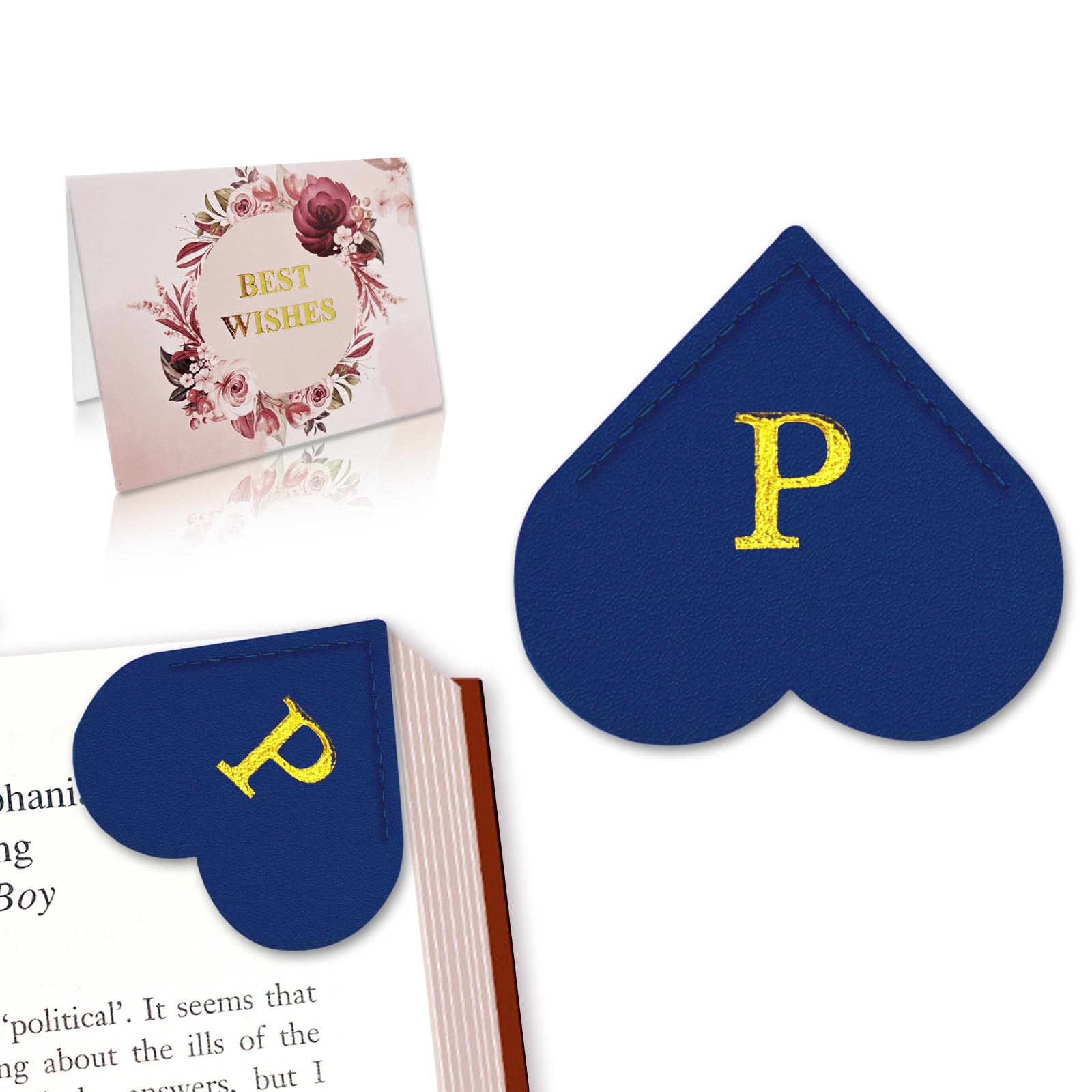 Personalized Leather Heart Bookmark with Initial, Cute Letters Custom Corner Book Mark for Reading Women, Student, Book Lovers, Teacher Appreciation