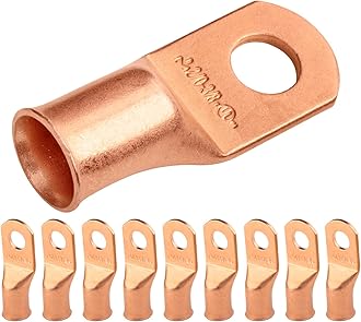 SELTERM 10pcs 2/0 AWG - 3/8" Stud - Battery Lugs, Heavy Duty Wire Lugs, Ring Terminals, Battery Cable Ends,00 Gauge Terminals, UL Bare Copper Eyelets Electrical Battery Terminal Connectors