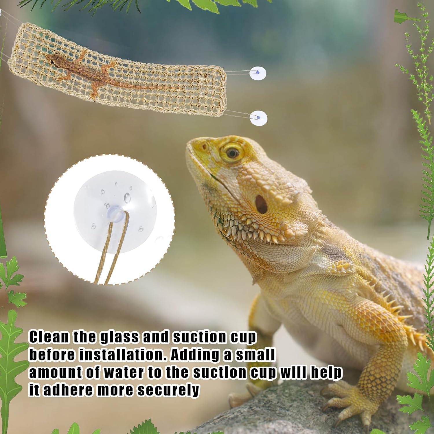 3 Pieces Bearded Dragon Hammock Reptile Hammock Lizard Climbing Lounger with 12 Metal Buckles 12 Suction Cups Tank Accessories Jungle Toys for Hermit Crab Gecko Snake Iguana Amphibian Habitat