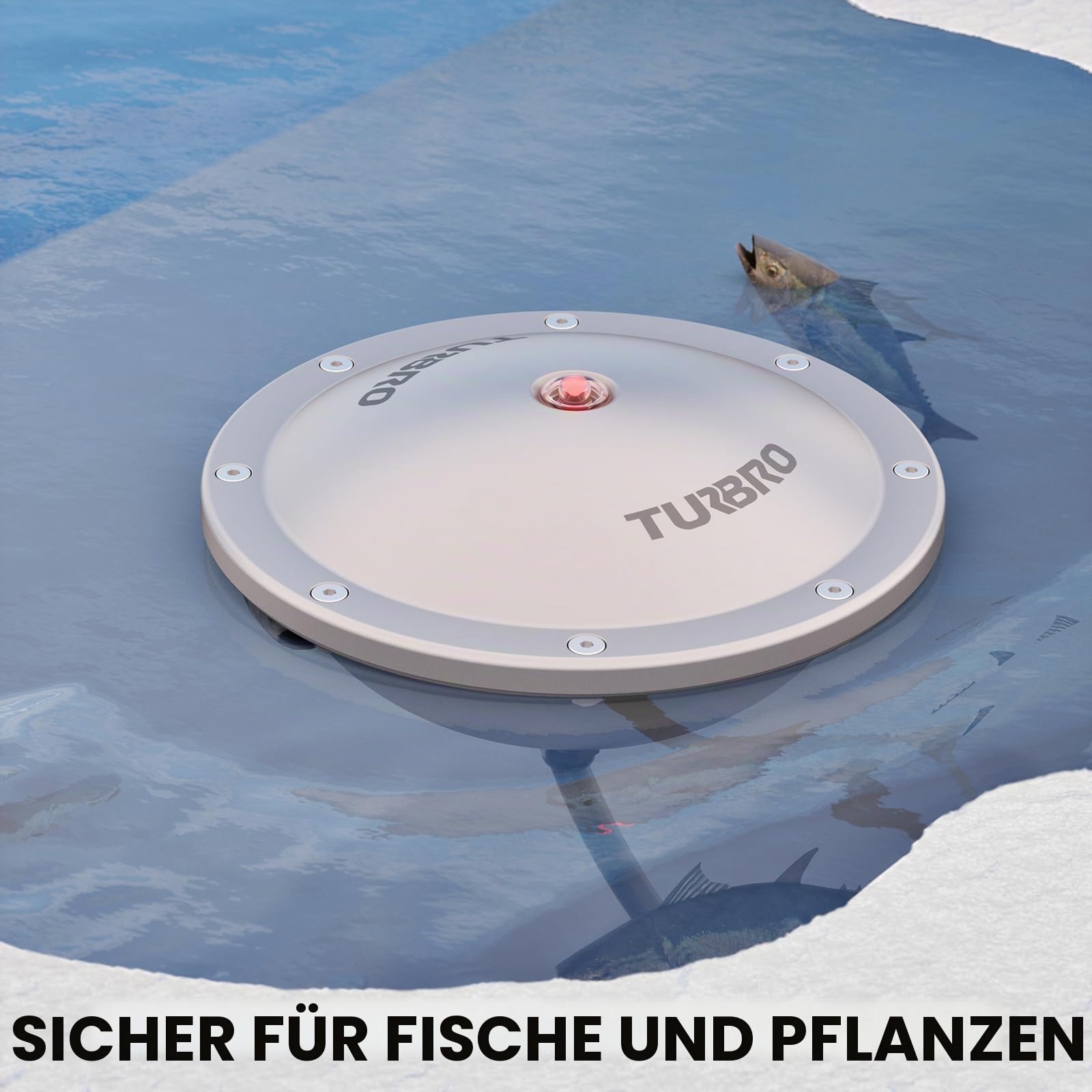 TURBRO Teichenteiser Schwimmender Teichheizung mit 10.0 m UL-zugelassener Schnur, Vollständiges Edelstahlgehäuse, GFCI-Leckschutzstecker, für Außenteiche mit Fischen, 400 Watt, PD400A, Silber