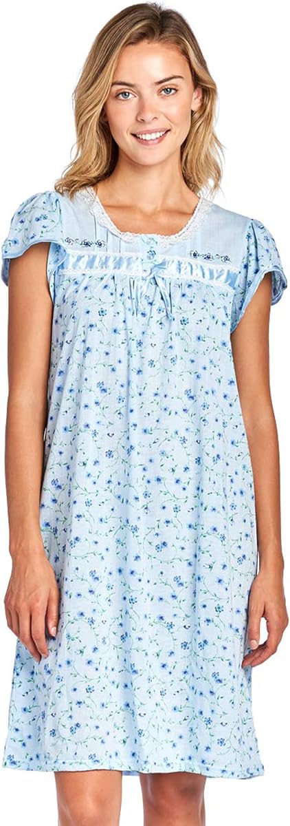 Casual Nights Nightgowns for Women, Short Sleeve Floral Night Gowns for Adult Women