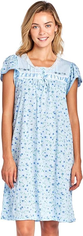 Casual Nights Nightgowns for Women, Short Sleeve Floral Night Gowns for Adult Women