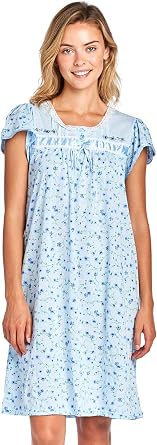 Casual Nights Nightgowns for Women, Short Sleeve Floral Night Gowns for Adult Women