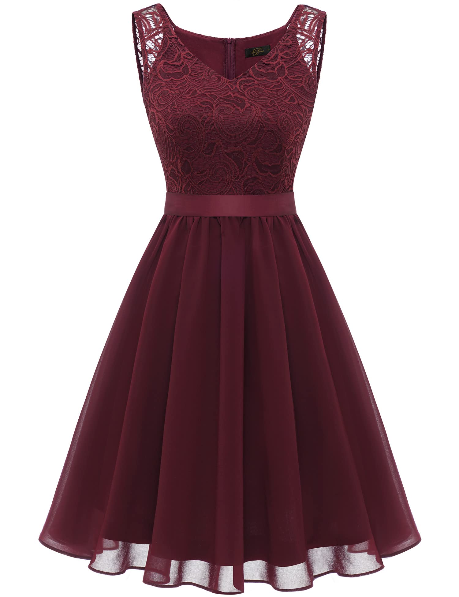 Dressystar Women’s Floral Lace V Neck Short Bridesmaid Cocktail Party Dress