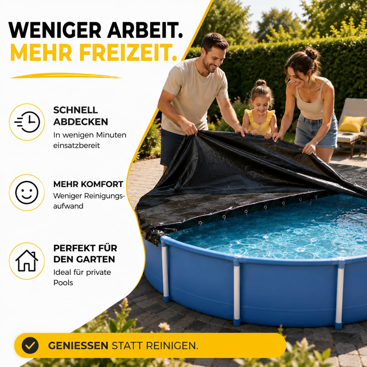 Telone rotondo per piscina in pellicola extra forte di alta qualità da 200 g/m², resistente ai raggi UV, per uso tutto l'anno in estate e in inverno, copertura per piscina nera durevole (550-600 cm
